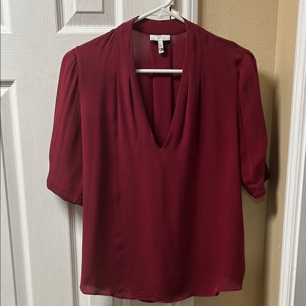 Joie Deep Wine Red V-Neck Silk Blouse